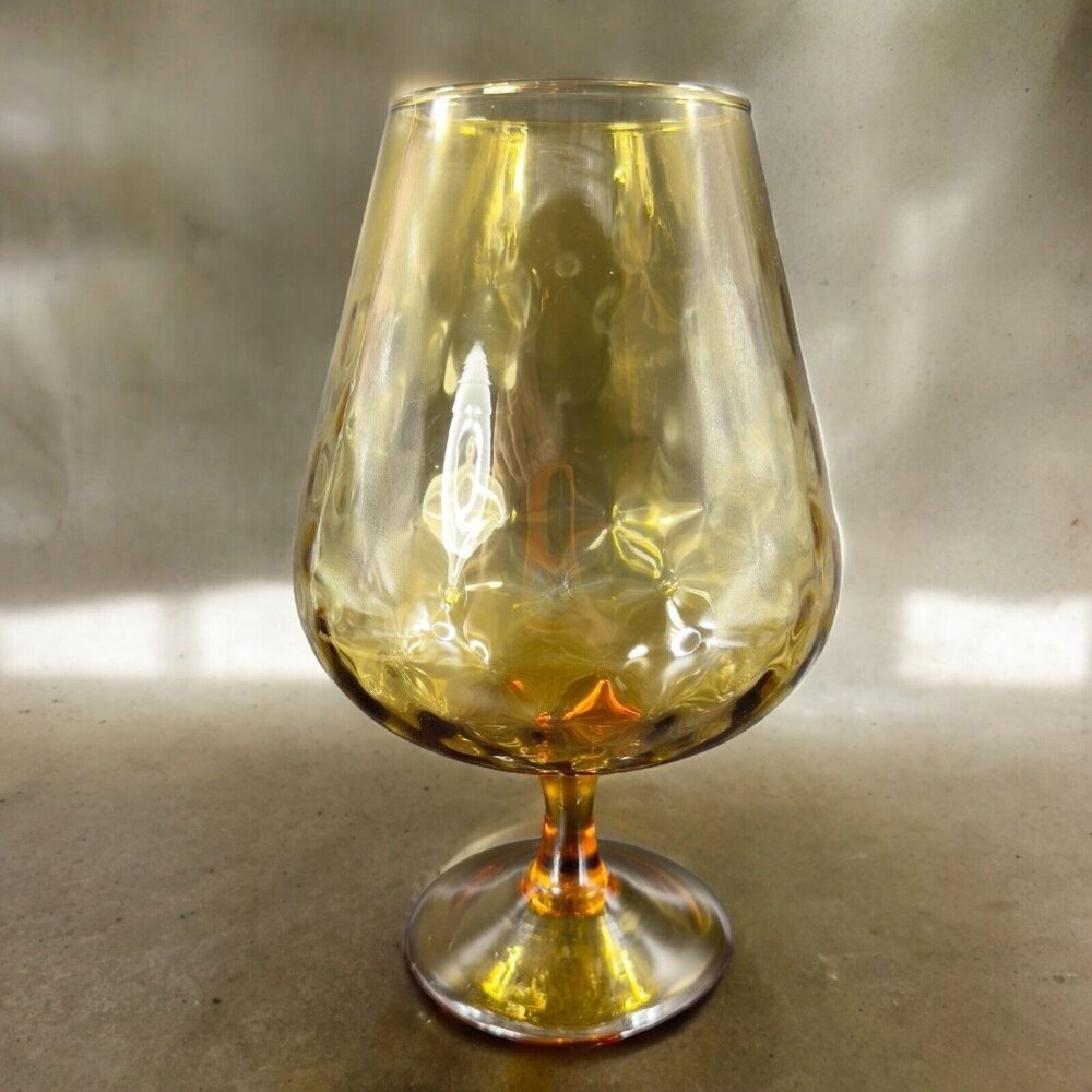 Venetian‎ Empoli Amber Glass Vase Brandy Sniffer Candle Holder Optic Italian Vtg